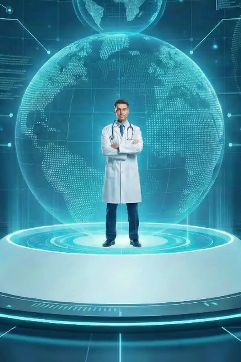 Innovative Cyan Oncology medical technology with healthcare professional.